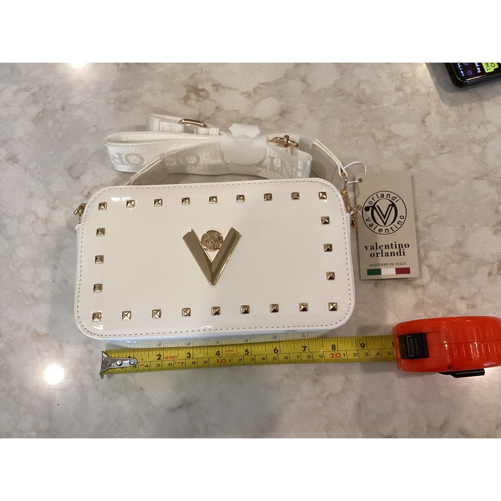 Valentino Orlandi Crossbody Bag Studded Designer Purse‎ White Small